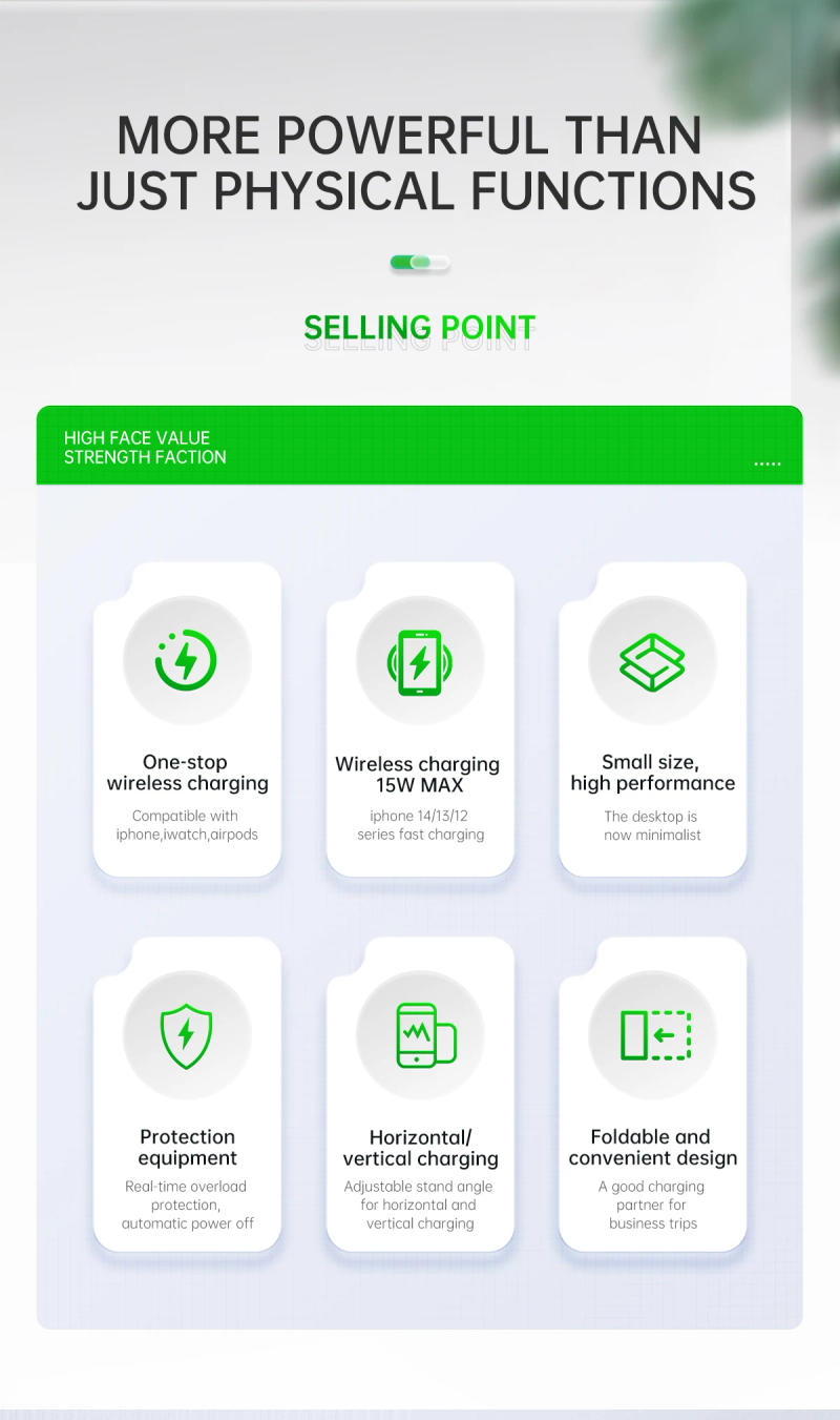 Description Picture 3 of item3 in 1 Wireless Charger Stand For iPhone 15 14 13 12 11 Fast Charging Station For Apple Watch 9 8 7 6 5 SE AirPods Pro 2 3