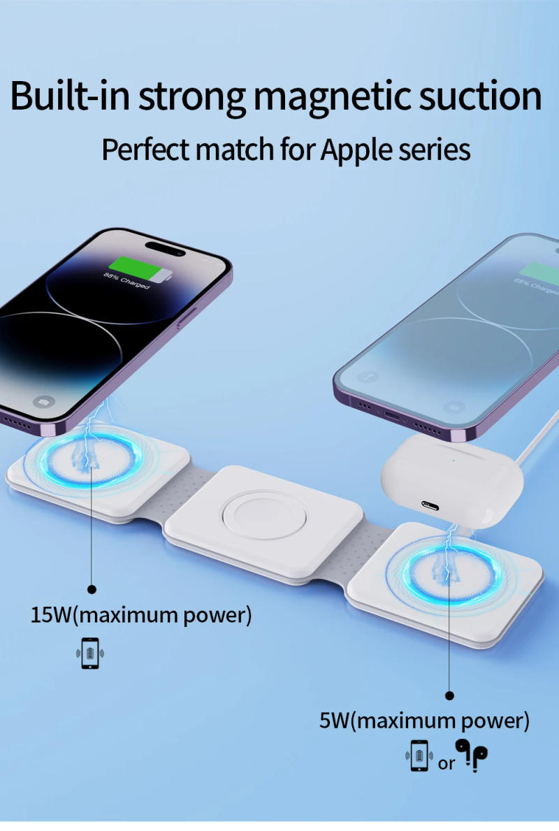 Description Picture 3 of item30W Magnetic Wireless Charger Pad Macsafe Foldable for iPhone 14 13 12 Pro Max Apple Watch 8 7 AirPods 3 in 1 Fast Charging Dock