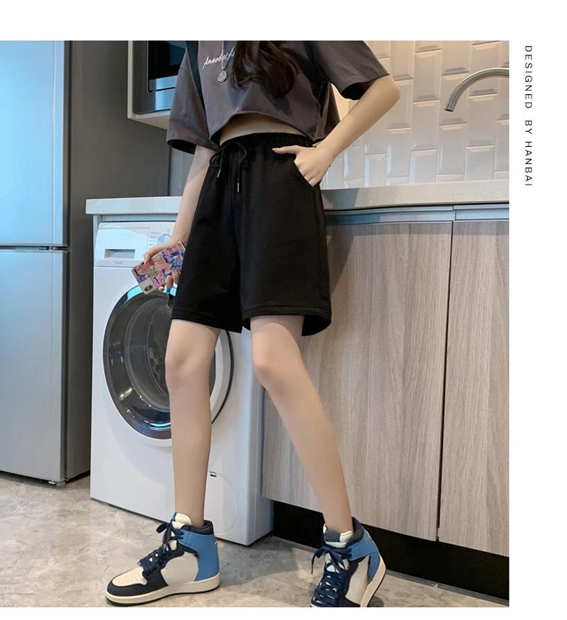 Description Picture 4 of itemSummer 2023 Women's Cotton Shorts Solid Wide High Waist Above Knee Loose Shorts Women Classic Oversize Black Shorts for Women