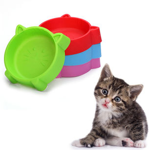 Cat Face Pet Bowl Anti Slid Solid Color Dog Puppy Kitten Food Water Feeder