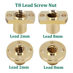 2pcs 3D Printer T8 Lead Screw Nuts Brass H Flange Nut Pitch 2mm Lead 2mm 8mm DIY T8 Nut Screw Trapezoidal CNC 3D Printer Parts