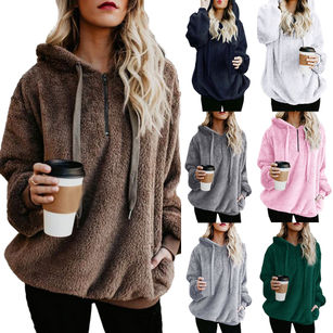Winter Thick Warm Solid Color Women Long Sleeve Hoodies Zipper Hooded Sweatshirt