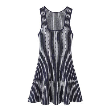 Zevity New Women High Street O Neck Sleeveless Striped Patchwork Print Knitting Slim Mini Dress Female Chic Vest Vestidos DS4195