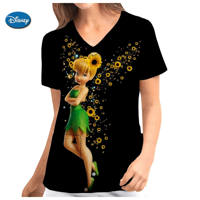 Description Picture 4 of itemDisney Princess Tiana Print Nurse Uniform Women's Cardiac Medical Scrub Overalls Short Sleeve Uniform Shirt Nursing Overalls