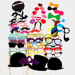 58Pcs Photo Booth Props Party Favors Selfies Dress-up Acessories Cutout Card Glasses Mustache Red Lips Hats Fun Party Pack for W