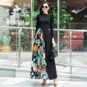 Women's Dress Long Sleeve Contrast Knitted Dress Colorful and Slim Temperament Large Size Long Dress Large Swing Skirt