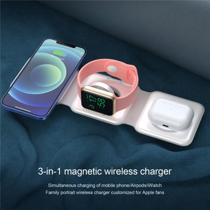 Description Picture 4 of item3 In 1 Magnetic Wireless Charger Pad Stand Foldable for iPhone 14 13 12 11 X Apple Watch AirPods 15W Fast Charging Dock Station