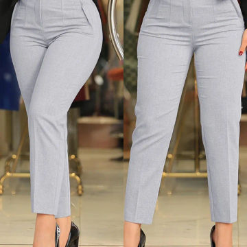 Slim Pants for Woman 2023 Business Office Lady Black High Waist Cropped Elegant Work Pants All-Match Female Solid Trousers New