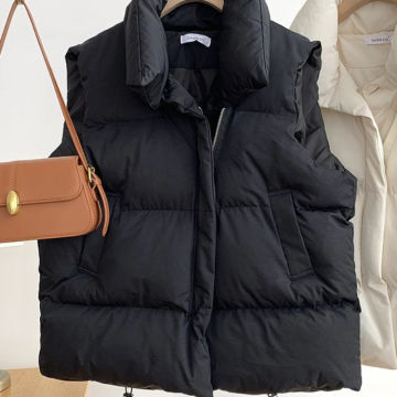 New Autumn Winter Women Cotton Vest Fashion Stand Collar Sleeveless Zippers Pockets Thick Waistcoat Wearing Jacket Warm Clothe