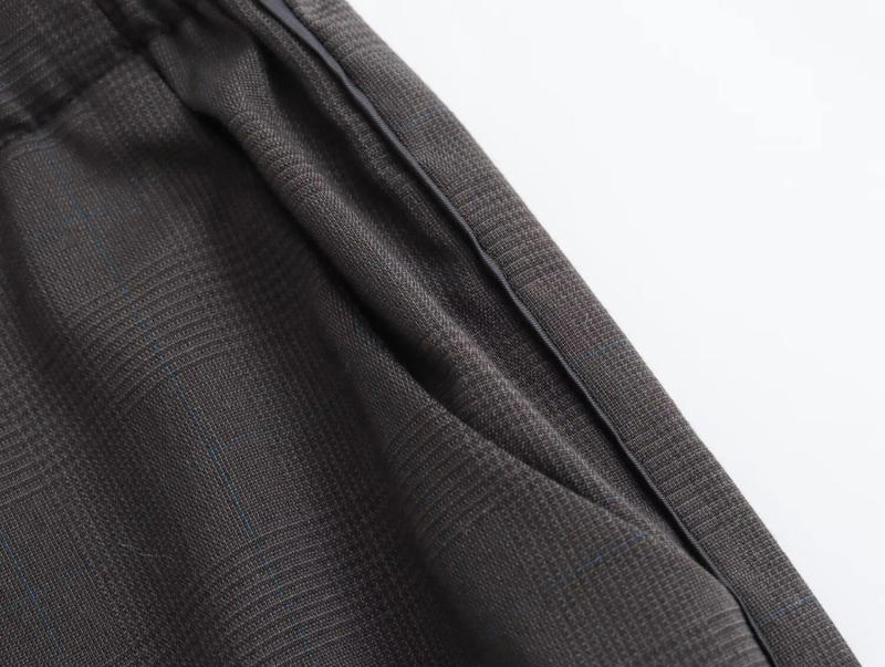 Description Picture 6 of itemTRAF Plaid Wide Leg Pants for Women Contrast Mid Rise Baggy Pants Woman Pleated Casual Trousers Womens Streetwear Women's Pants