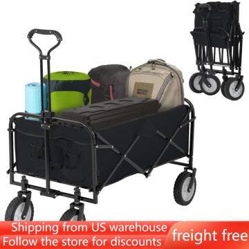 Collapsible Folding Wagon Garden Cart Beach Wagon Grocery Wagon All-Terrain Wheels Garden Grocery Wagon (Black) Freight free