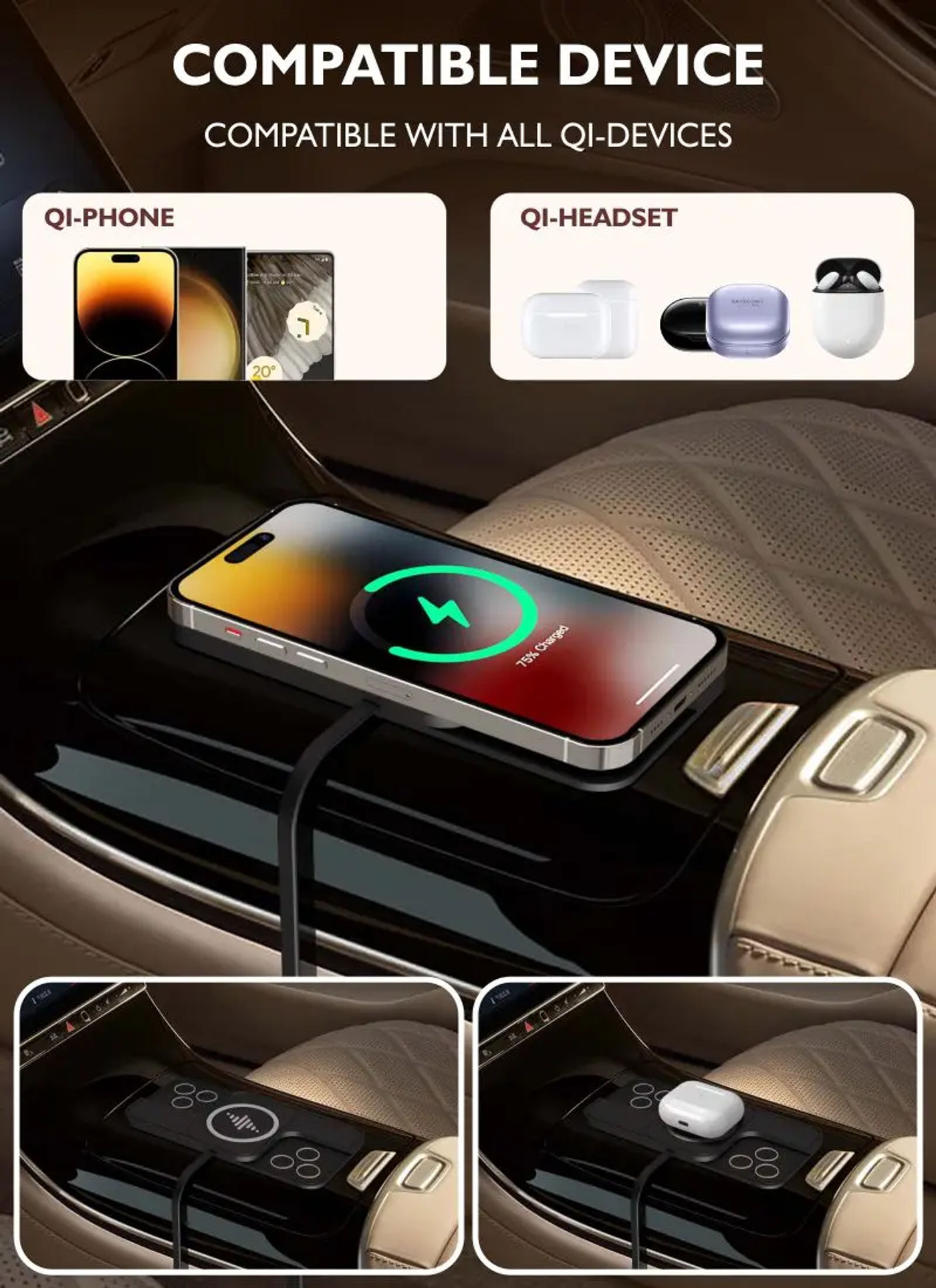 Description Picture 4 of item20W Wireless Charger Car Fast Charger Non Clip Pad For iPhone 14 13 12 11 Pro max Samsung Xiaomi AirPods Phone Charging Stand