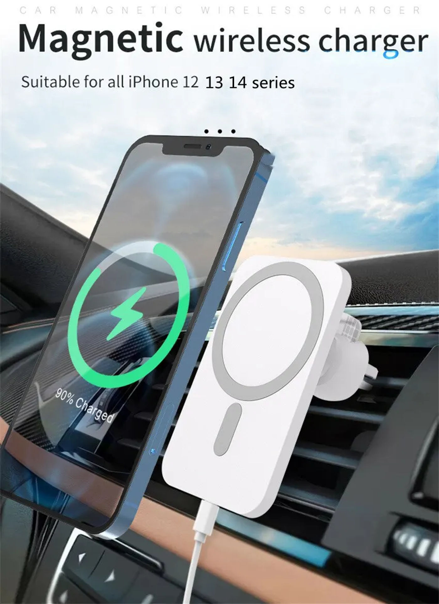 Description Picture 2 of item30W Magnetic Car Wireless Charger Air Vent Phone Holder Stand for iPhone 14 13 12 Pro Max Macsafe Chargers Fast Charging Station