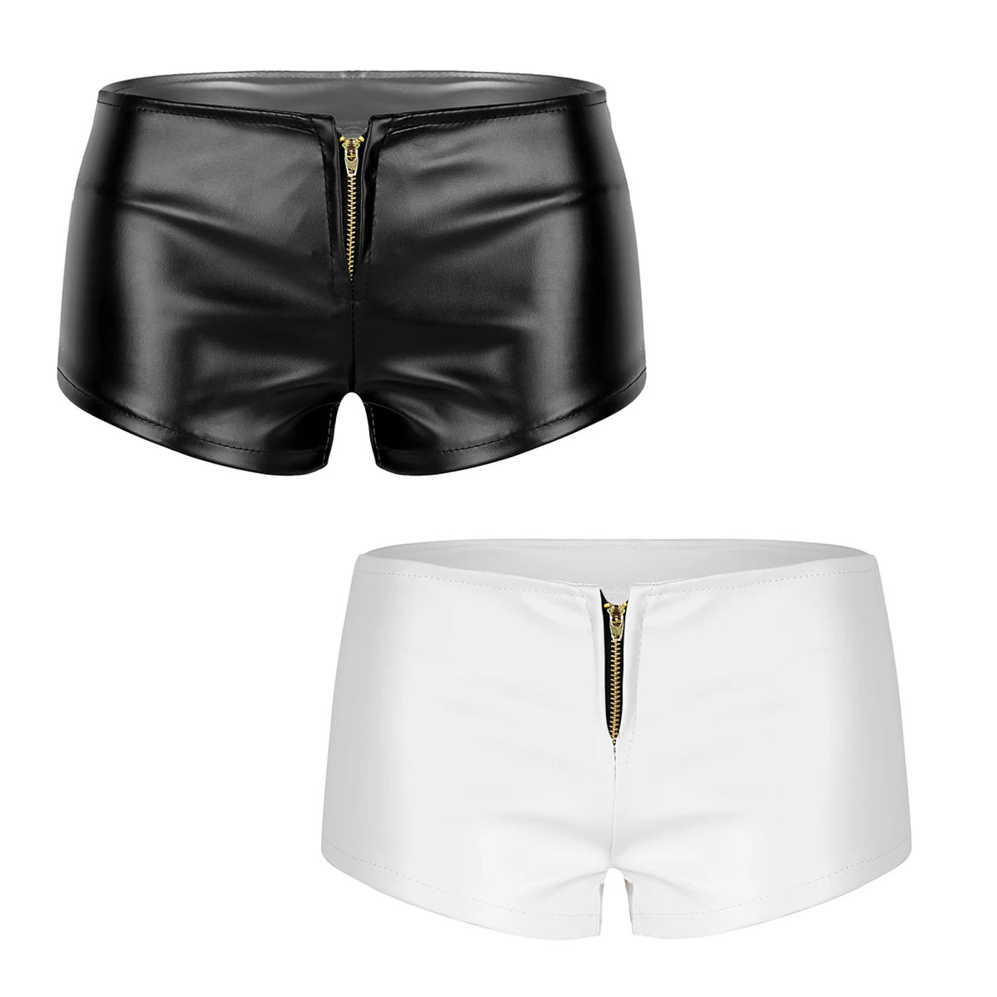 Description Picture 2 of itemWomen's Shorts Wet Look Faux Leather Pole Dance Booty Shorts Clubwear Mini Panties Front Zippered Low Waist Shorts Rave Outfits