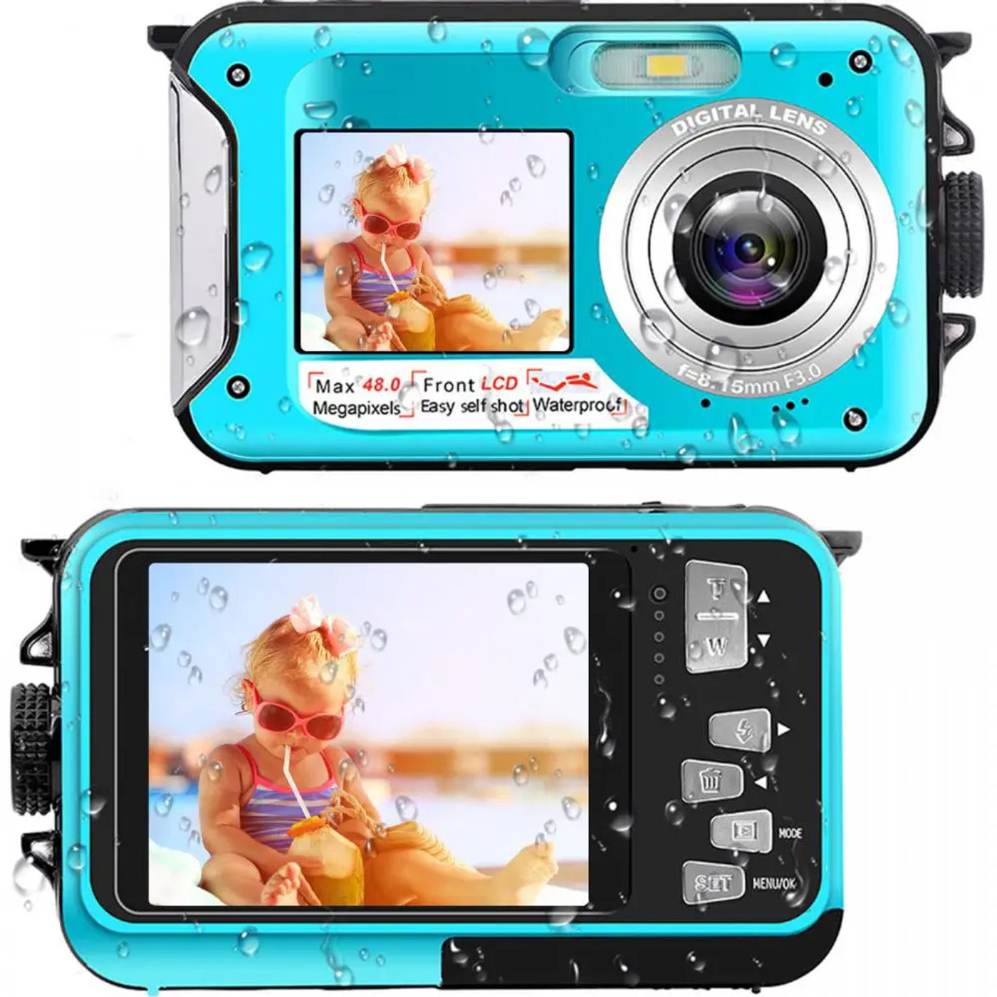 Description Picture 4 of item1/2PCS Waterproof Anti-Shake Digital Camera 1080P Full Selfie Video Recorder for Underwater DV Recording Present