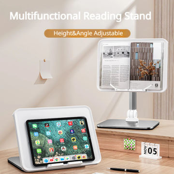 Oatsbasf Foldable Tablet Stand Height Adjustable Desktop Reading Holder Laptop Stand 180°Angle Rotatable 30KG High Load Bearing