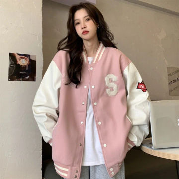 Deeptown Y2k Streetwear Bomber Jacket Women Oversized Varsity Jackets College Uniform Harajuku Fashion Korean Pink Baseball Coat