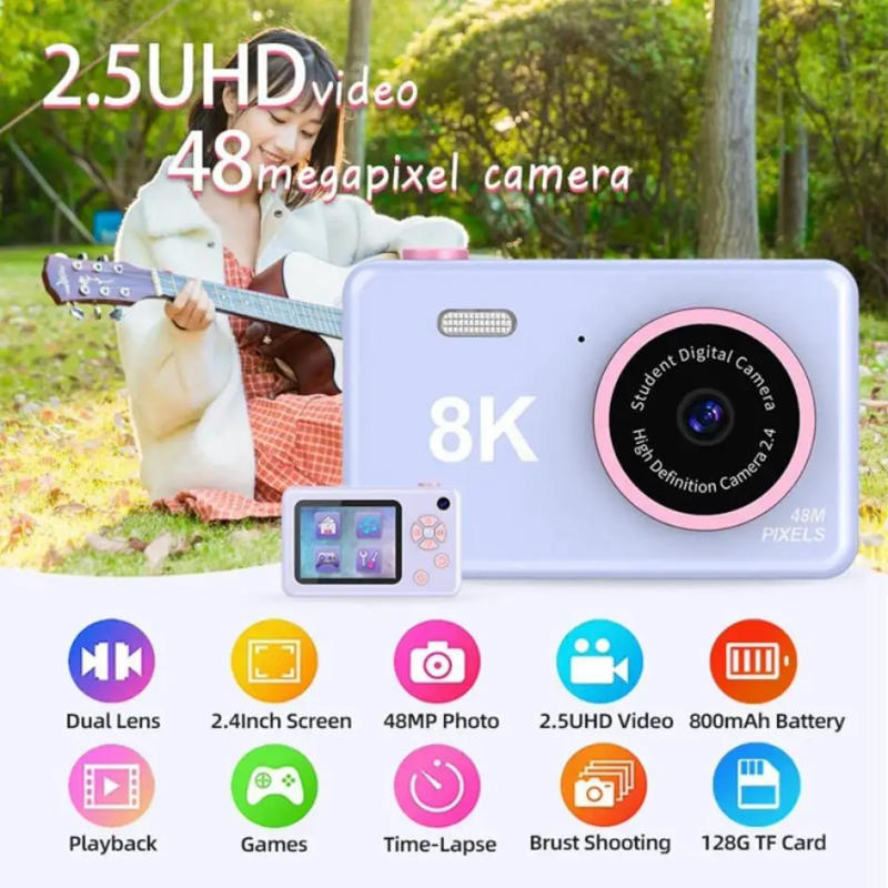 Description Picture 6 of item1 Set Digital Camera Full HD 1080P Front And Rear Cameras Rechargeable Mini Camera For Students, Teens, Kids
