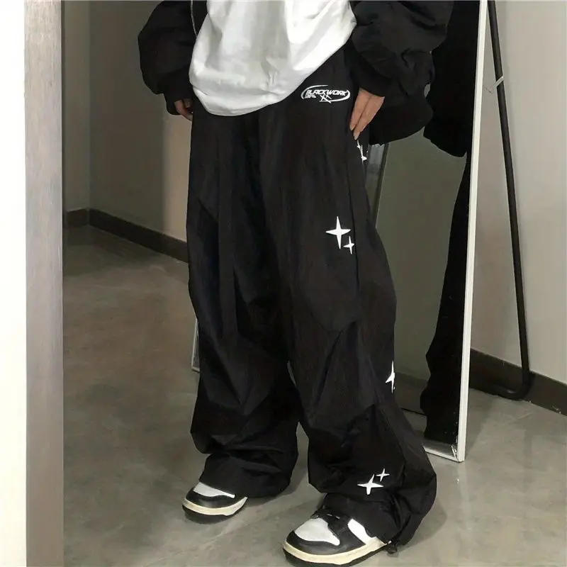 Description Picture 5 of itemHOUZHOU Harajuku Parachute Pants Women Oversized Cyber Y2k Hip Hop Wide Leg Cargo Trousers Baggy Black Joggers Korean Streetwear