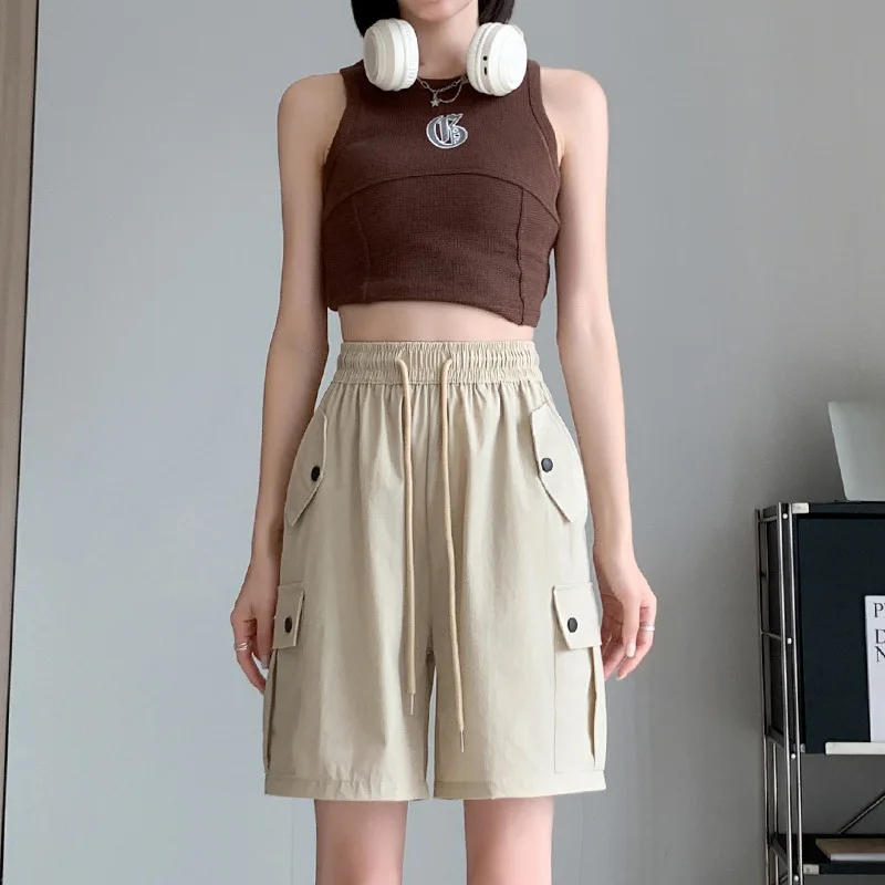 Description Picture 3 of itemSAYTHEN Pink Work Shorts Women's Summer Thin 2023 New High Waist Casual Slim American Quick Dried Sports Capris ST237241