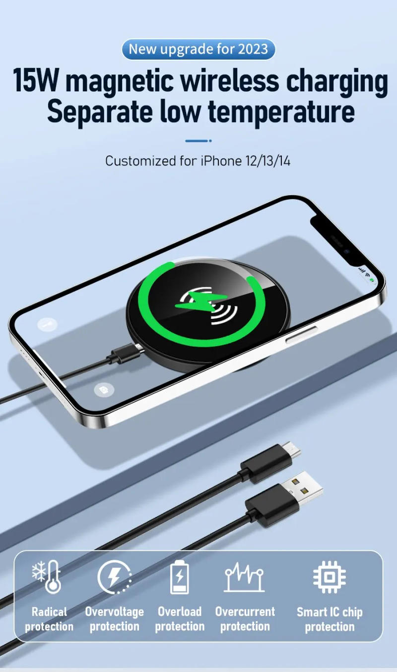 Description Picture 2 of itemMagnetic Wireless Charger 15W Fast Charging Pad Stand for iPhone 14 13 12 Pro Max 11 Airpods Macsafe Phone Chargers Dock Station