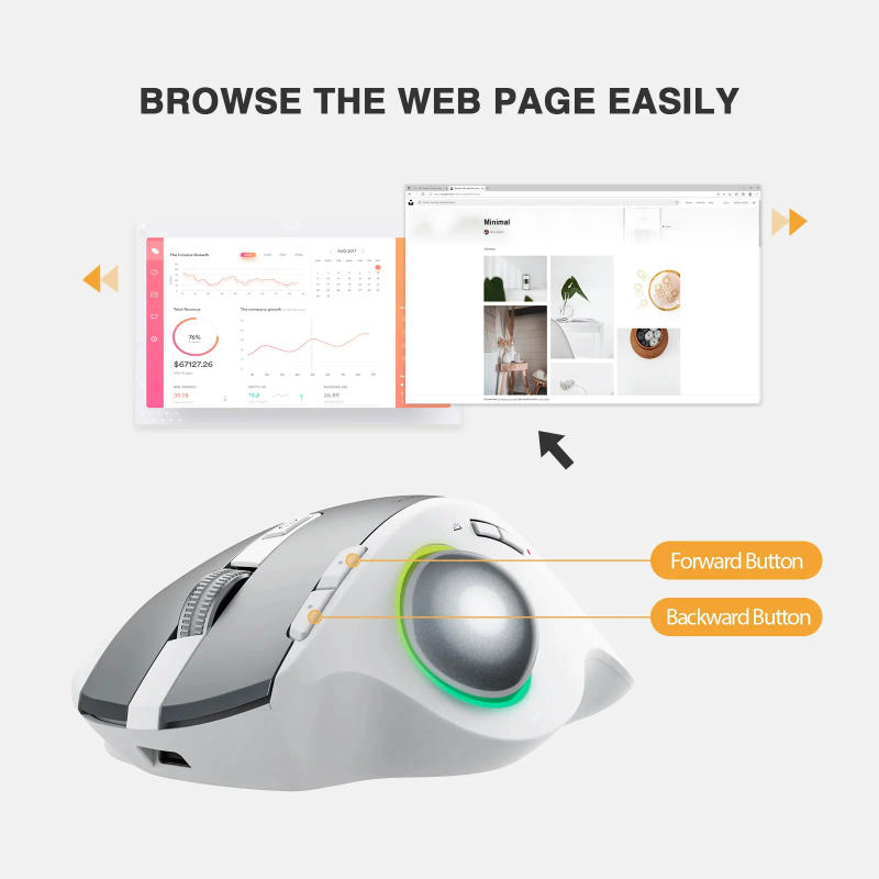 Description Picture 6 of itemProtoArc EM01 Trackball Mouse RGB Wireless 2.4G Bluetooth Ergonomic Mouse Rechargeable Rollerball Mice for Laptop PC iPad Mac