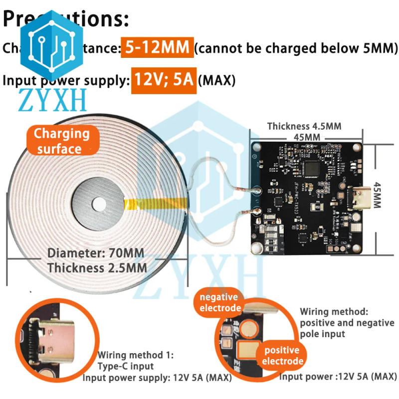 Description Picture 3 of item15W 12V Wireless Fast Charging Mobile Phone Charger Module Transmitter PCBA Circuit Board with Large Coil 5-15MM Long Distance