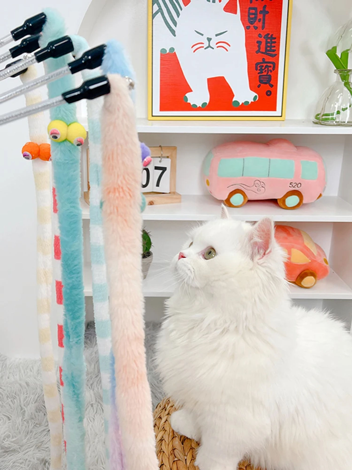Description Picture 3 of itemCaterpillar Cat Toy Feather Cat Teaser Wand Cat Interactive Toy Funny  Plush Colorful Rod Teaser Wand Pet Cat Supplies Accessory