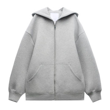 New V-Neck Long-Sleeved Zip Sweater Women's Jacket Autumn And Winter Warm Grey With Pockets Loose Women's Hoodie Casual Tops