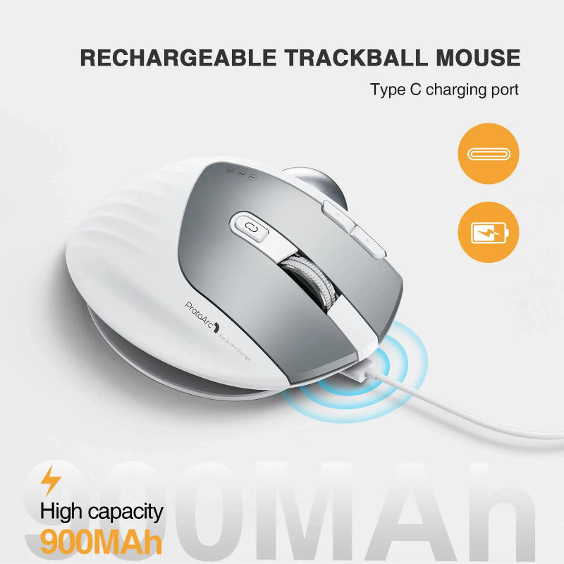 Description Picture 4 of itemProtoArc EM01 Trackball Mouse RGB Wireless 2.4G Bluetooth Ergonomic Mouse Rechargeable Rollerball Mice for Laptop PC iPad Mac