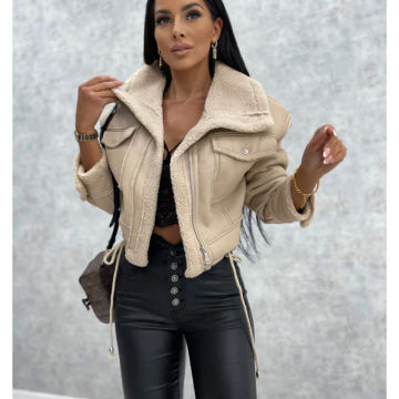 Faux Leather Jackets Women PU Short Thick Warm Black Outwear Female Aviator Retro Lapel Velvet Coat New Year Winter Tops