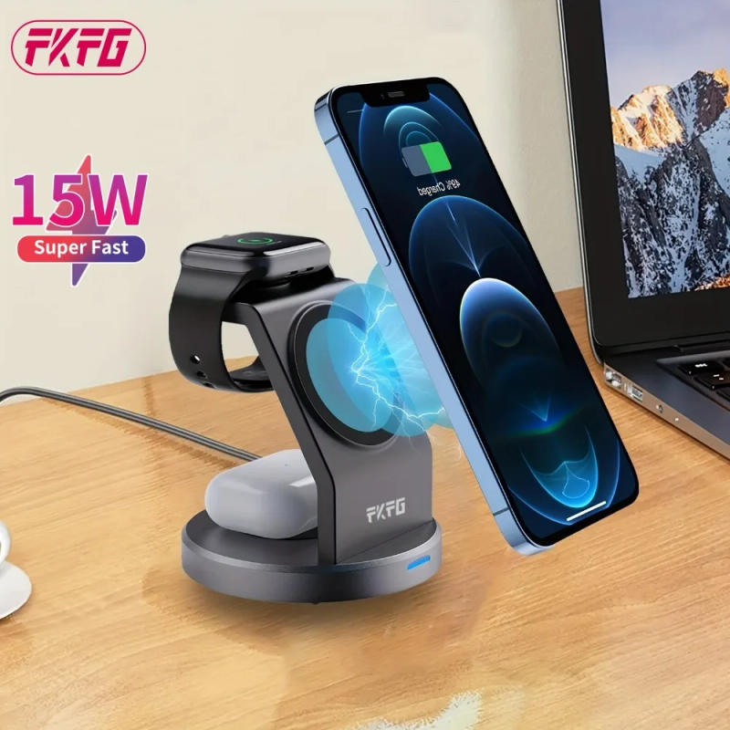 Description Picture 2 of itemWireless 3 in1 Magnetic Charger Station 15W Magsafe Wireless Charging Dock For IPhone 14 13 12 Pro Max Series IWatch AirPods