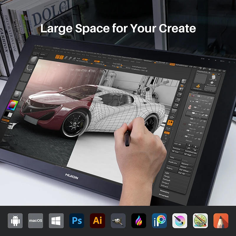 Description Picture 5 of itemHUION Kamvas 24 Graphics Tablet Monitor 23.8 Inch QHD Screen Anti-Glare Glass Film Pen Display with Stand Support PC Android