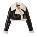 XNWMNZ Women Fashion Thick Warm Faux Shearling Crop Jacket Coat Vintage Long Sleeve Zipper Female Outerwear Tops High quality