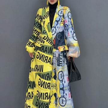 Vefadisa 2023 Autumn Winter Women Windbreak Print Casual Personalized Fashion Polo Collar Graffiti Cardigan Large Coat ZY2803
