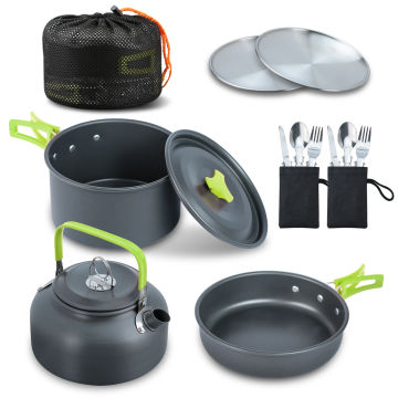 16pcs Camping Cooking Set Pot Pan Mini Nesting Camp Cook Set Outdoor Cookware Tableware Suit for Backpacking Hiking