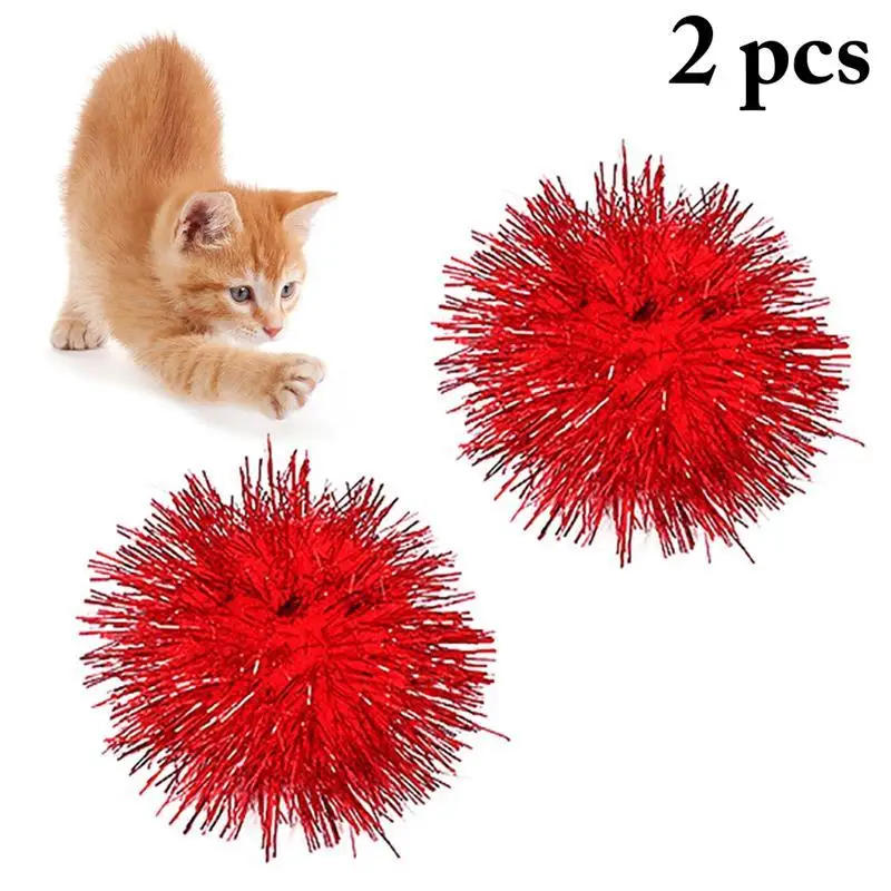 Description Picture 2 of itemDorakitten 2Pcs/Set Pet Ball Toys 2in Bite Resistant Tinsel Pom Pom Glitter Pom Pom For Cat Pet Supplies Cat Favors