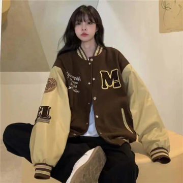 Deeptown Vintage Varsity Jacket Women Oversize Baseball Jackets Korean Fashion Streetwear Bomber Coats College Couple Aesthetic