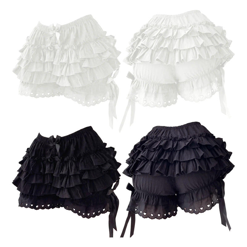 Description Picture 3 of itemWomens Tiered Frilly Bloomers Shorts Bowknot Ruched Culottes Maid Cosplay Ruffled Panties Victorian Anime Cosplay Costumes