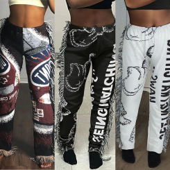 Echoine Women Print Side Tassel Autumn Pants High Waist Activewear Loose Trousers Fashion Sporty y2k Streetwear joggers Pants