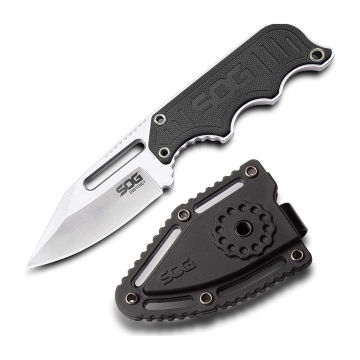 SOG Mini Fixed Blade Knife, Tang Style Belt Knife, Boot Tactical Knife Cover and Neck Chain Knife, ABS Sheath Knife