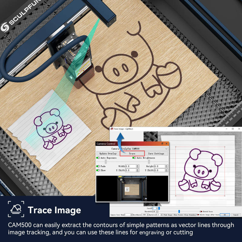 Description Picture 4 of itemSCULPFUN CAM500 Camera 120° Wide-angle Lens 400*400mm Working Area for Sculpfun S6/S6 pro/S9/S10/S30 Ultra series Laser Machine