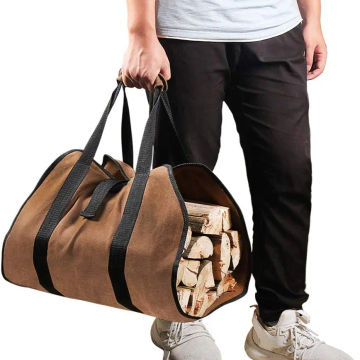 Firewood Canvas Log Carrier Tote Bag Waxed Fireplace Large Wood Carrying Bag with Handles Security Strap Camping Outdoor Indoor