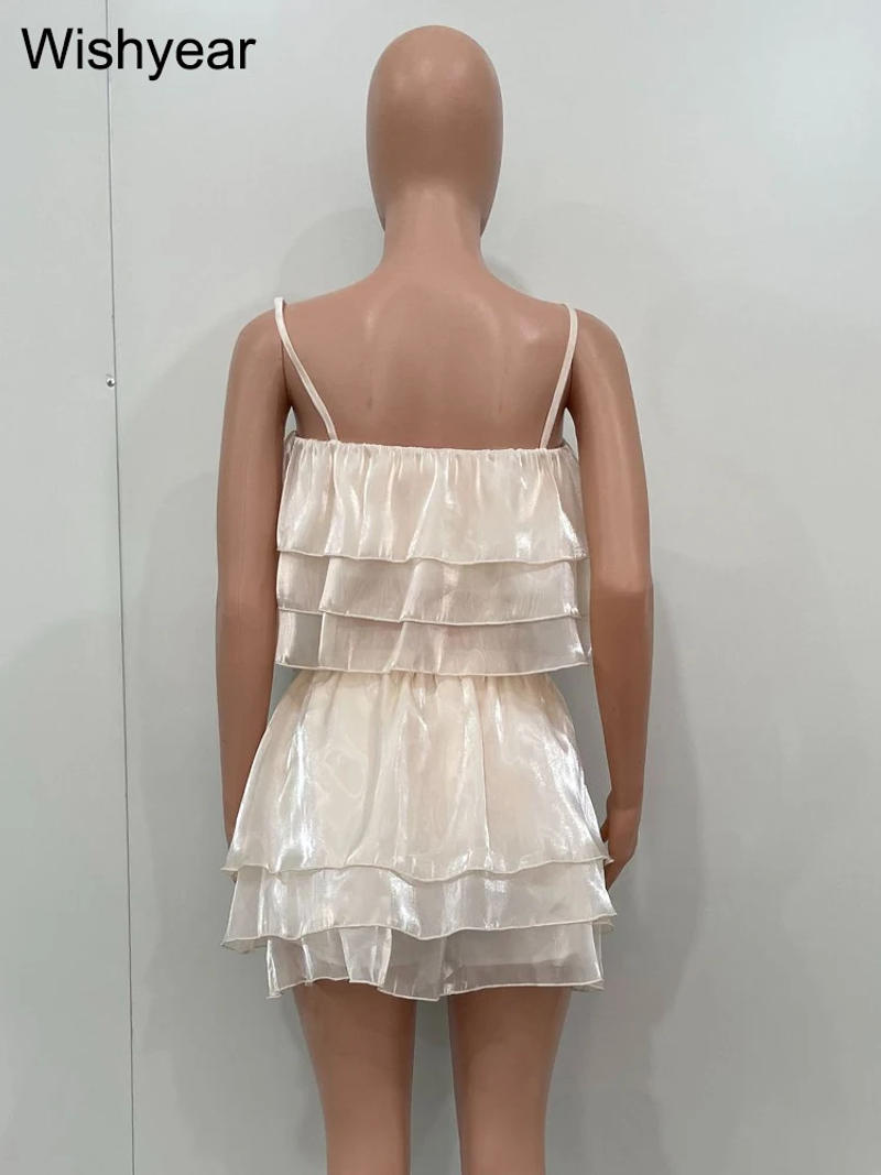 Description Picture 6 of itemWishyear Tulle Layered Crop Top Shorts Skirts Party Festival Ruffle Two Piece Summer Outfits for Women New In Matching Sets 2023