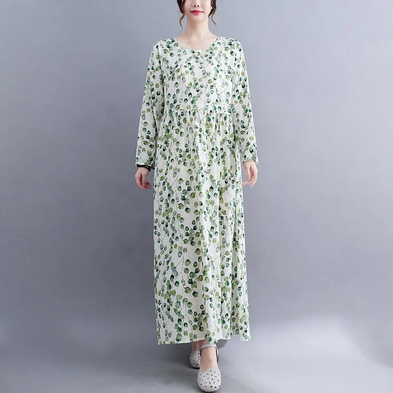 Description Picture 3 of itemlong sleeve oversized cotton vintage floral dresses for women casual loose spring summer autumn dress elegant clothing 2023