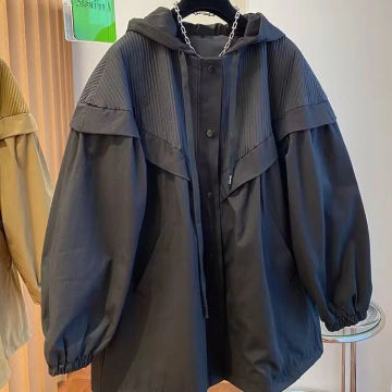 Hooded Windbreaker Coat Women Medium And Long 2023 Spring And Autumn New Korean Version Of Loose And Slim Stitching Cargo Top