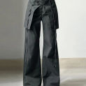 Y2K Long Pants Mid Waist Women Loose Cargo Pant Comfortable Black Solid Color Vintage Relaxed Fit Drawstring with Large Pockets