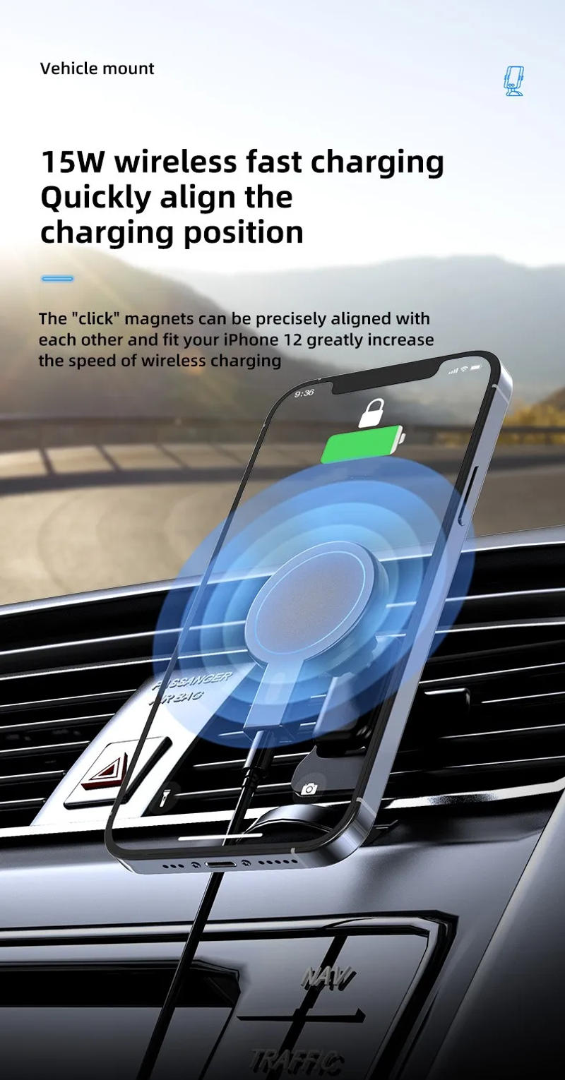 Description Picture 5 of itemMini Magnetic Wireless Charger Holder Mount Air Vent Stand for IPhone 12 13 pro 15W Fast Charging Compatible with Magsafe Case