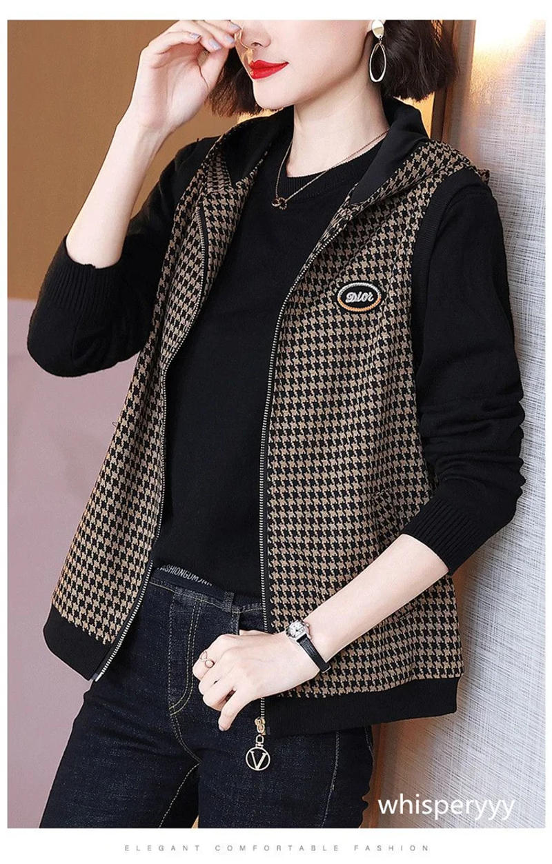 Description Picture 5 of itemHooded Vest Plaid Spring Autumn Sleeveless Jacket for Women 2023 Fashion Female Clothing Waistcoat New Outerwear Loose Casual