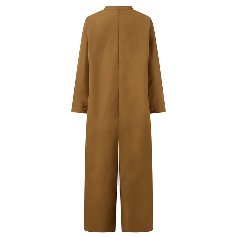 Description Picture 6 of itemWomen Jumpsuit 2023 Female Oversized Romper Autumn Loose Pockets Overalls Casual Solid Stand Collar Bottom